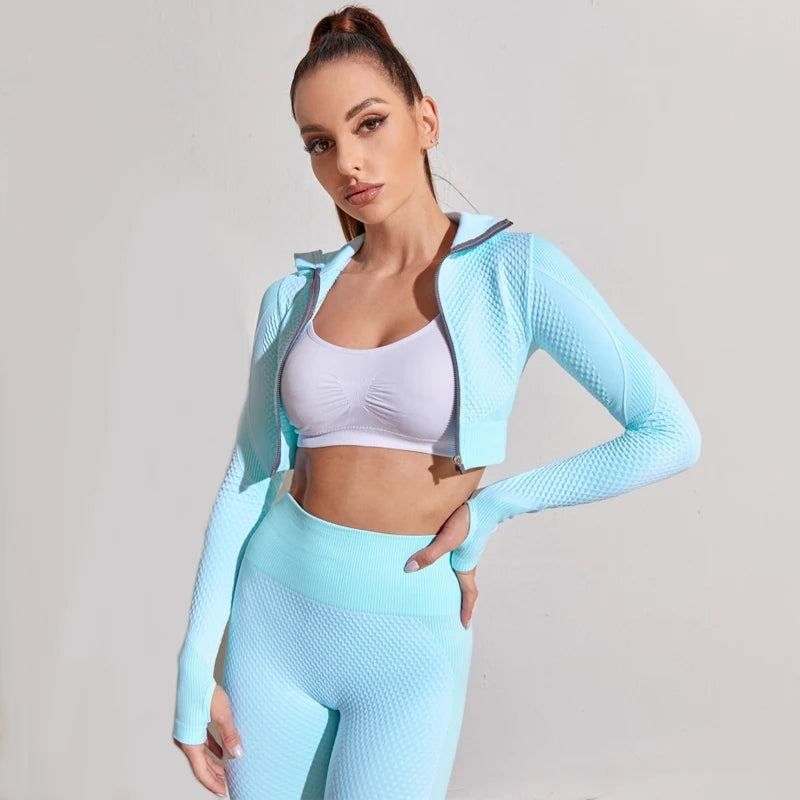 2/3PCS Seamless Women Yoga Set Workout Sportswear Gym Clothing Fitness Long Sleeve Crop Top High Waist Leggings Sports Suits