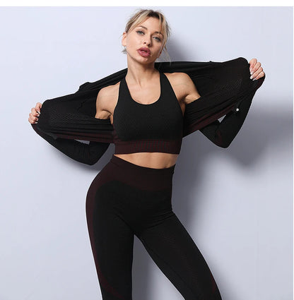 2/3PCS Seamless Women Yoga Set Workout Sportswear Gym Clothing Fitness Long Sleeve Crop Top High Waist Leggings Sports Suits