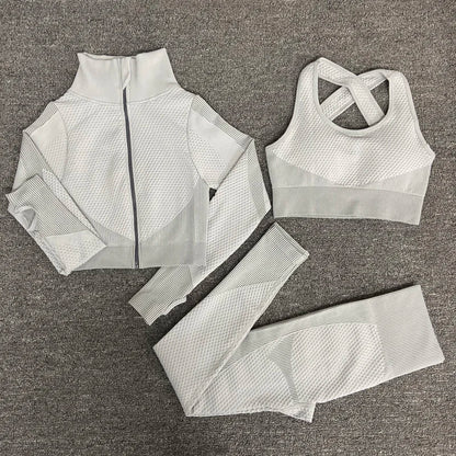 2/3PCS Seamless Women Yoga Set Workout Sportswear Gym Clothing Fitness Long Sleeve Crop Top High Waist Leggings Sports Suits