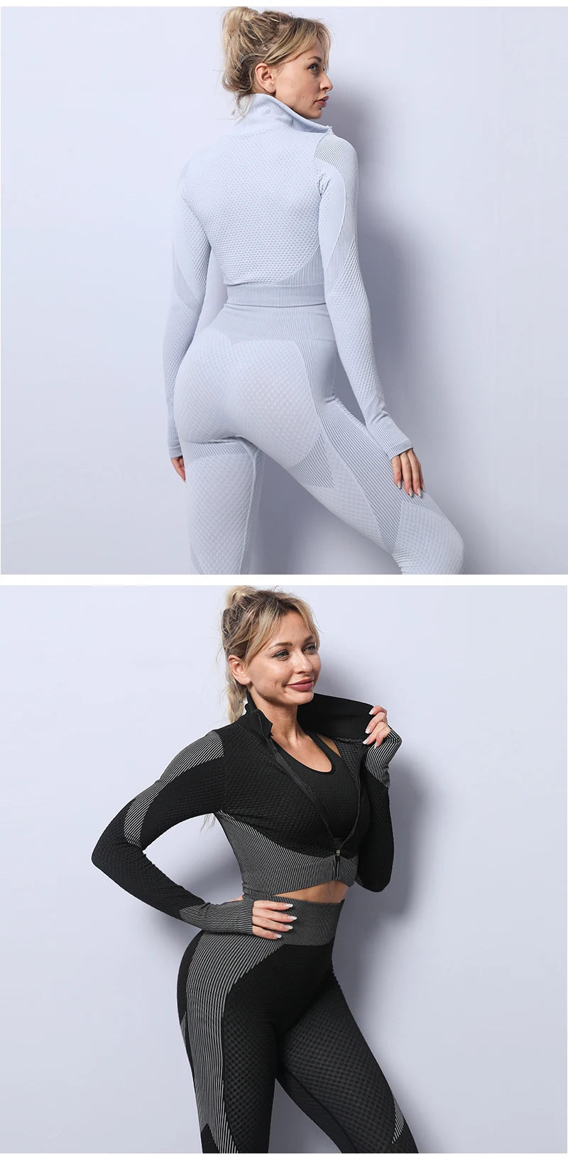 2/3PCS Seamless Women Yoga Set Workout Sportswear Gym Clothing Fitness Long Sleeve Crop Top High Waist Leggings Sports Suits