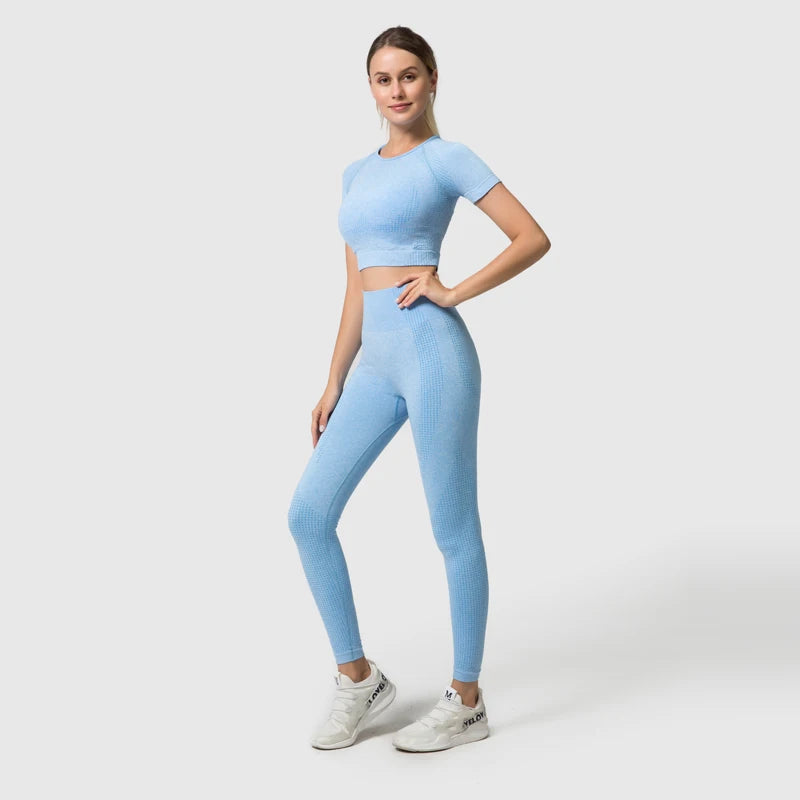 2/3/5PCS Seamless Women Sports Suits Yoga Set Workout Sportswear Gym Clothing Fitness Long Sleeve Crop Top High Waist Leggings