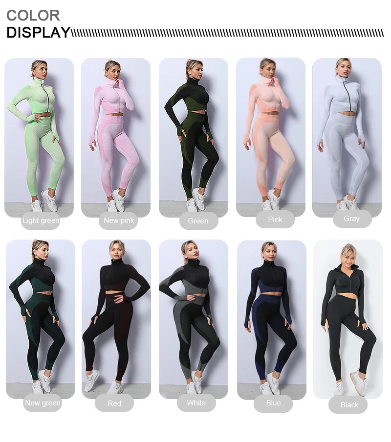 2/3PCS Seamless Women Yoga Set Workout Sportswear Gym Clothing Fitness Long Sleeve Crop Top High Waist Leggings Sports Suits