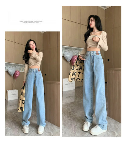 Winter Jeans Women Fleece Warm Denim Trousers High Waist Casual Loose Female Denim Pants Thick Velvet Cotton Wide Leg Woman Jean