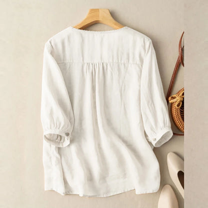 Vintage Shirts ZANZEA Summer Lace Crochet Blouse Women 3/4 O Neck Sleeve Tops Embroidery Blusas Femme Causal Cotton Chemsie