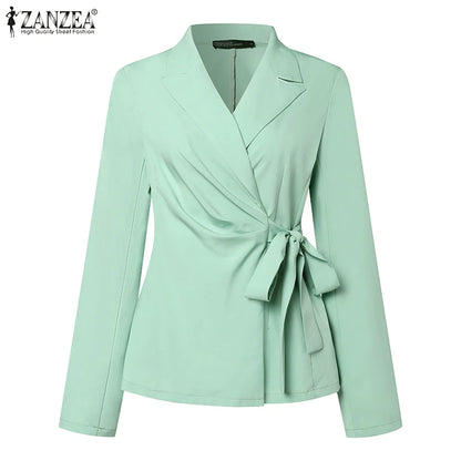 ZANZEA Elegant OL Work Suit Women Solid Blazer & Wide Leg Pant Sets Fashion 2PCS Urban Tracksuits Ladies Office Outfits Oversize