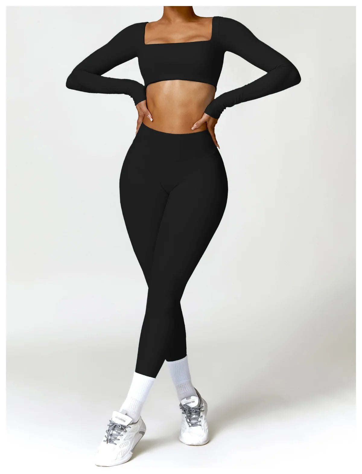 Women Tracksuit Yoga Set 2PCS Sportswear Workout Clothes Athletic Wear Gym Legging Fitness Bra Crop Top Long Sleeve Sports Suits