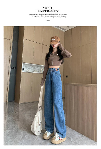 Winter Jeans Women Fleece Warm Denim Trousers High Waist Casual Loose Female Denim Pants Thick Velvet Cotton Wide Leg Woman Jean