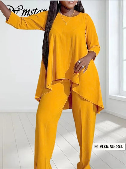 Wmstar Plus Size Pants Sets Women Two Piece Set Casual Fall Outfits New Solid Matching Sets XL-5XL Wholesale Dropshipping