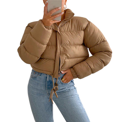 Women's Autumn Winter Warm Thick Parkas Solid Color Long Sleeve Stand Collar Zipper Jackets Coat Female Padded Coat Outerwear