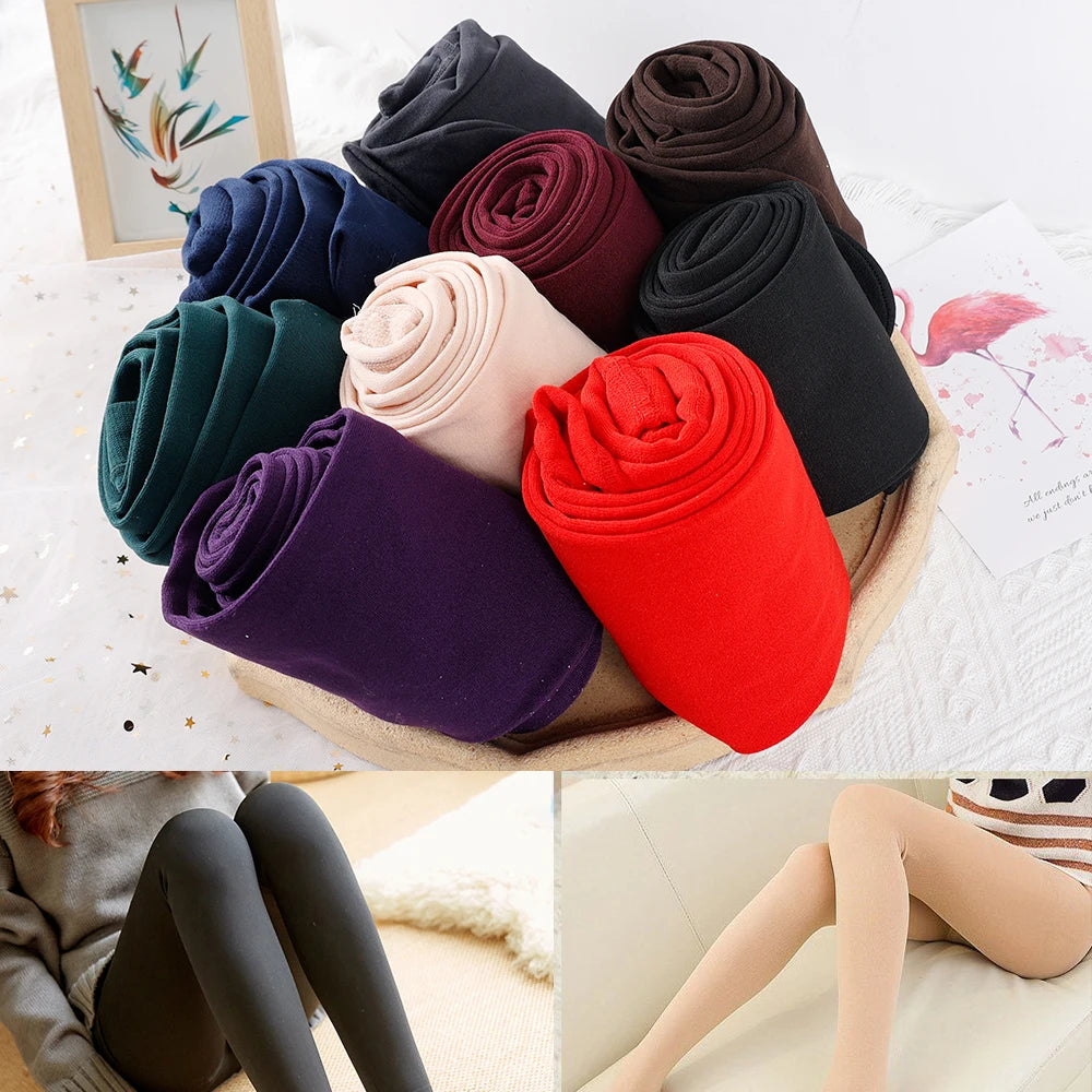 Women Winter Thicken Leggings Warm High Waist Solid Color Velvet for Female Thickened Velvet Pantyhose Stretchy Black Tights