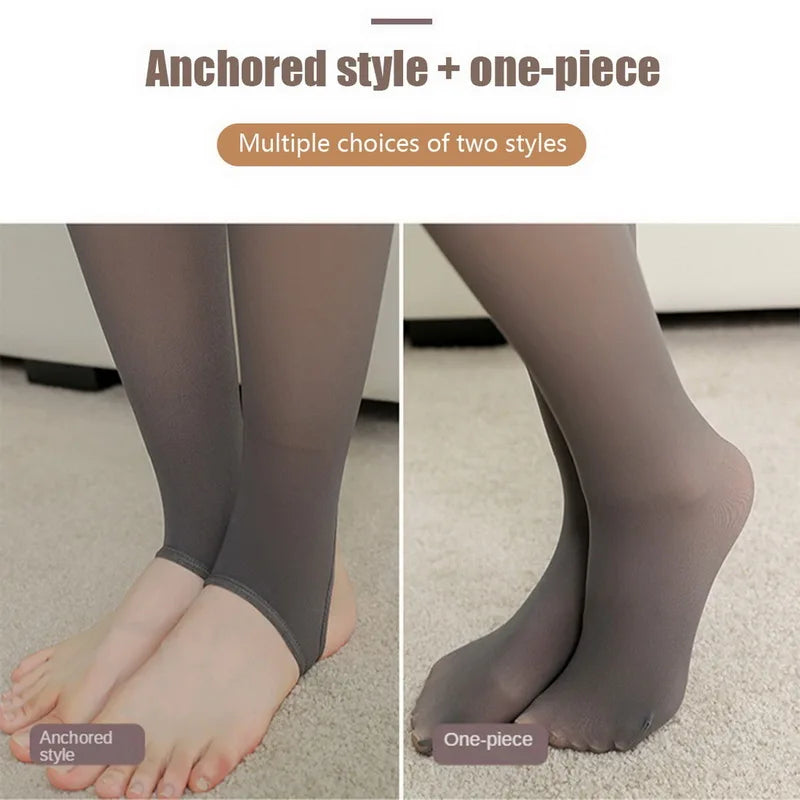 Women Thermal Leggings Sexy Stretch Legging Skin-Translucent Winter Warm Pantyhose Female Fleece Slim Velvet Tights Stockings