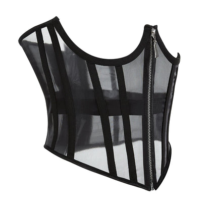 Women Underbust Curve Shaper Modeling Strap Slimming Bustier Girdle Crop Top Sexy Gothic Mesh Breathable Corset Top