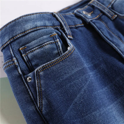 Women Thermal Jeans Winter Snow Warm Plush Stretch Jeans Lady Skinny Thicken Fleece Students Pants Female Retro Blue Trousers