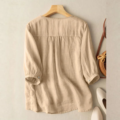 Vintage Shirts ZANZEA Summer Lace Crochet Blouse Women 3/4 O Neck Sleeve Tops Embroidery Blusas Femme Causal Cotton Chemsie