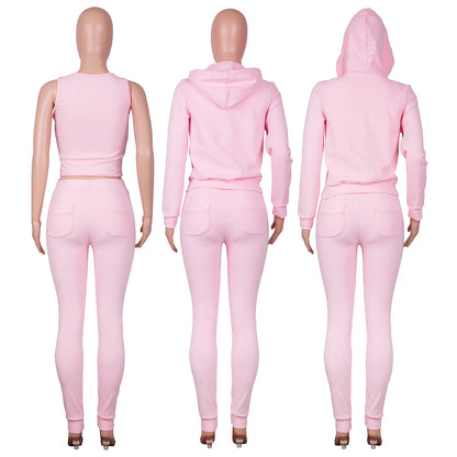 Women Thick Fleece 3 Piece Set Sweatpants & Vest & Hoodies Jackets Set Fall Winter Jogger Luxury Outfit Sweatsuit Tracksuits