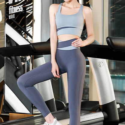 vHigh Waist Yoga Set Lady Gym Suit Sport Set Shockproof Sport Bra Crop Top Patchwork Tracksuit Women Fitness Outfit Training Wear