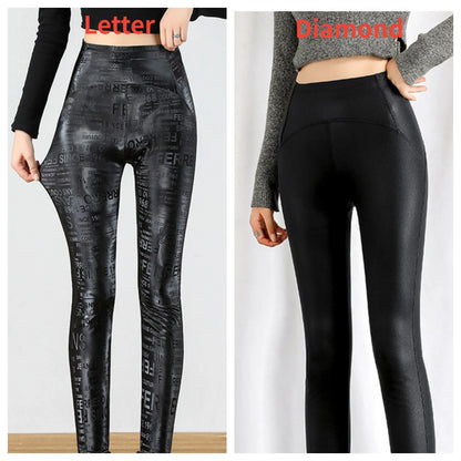 Women's Autumn Sexy Pu Leather Leggings Ladies Winter High Waist Trousers Girl Multicolour Tights Stretch Soft Thin Fleece Pants