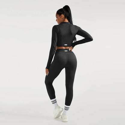 2 PCS Women's Fitness Sports Suits Seamless Yoga Sets Sportswear Workout Gym Clothing Drawstring High Waist Leggings Tracksuit