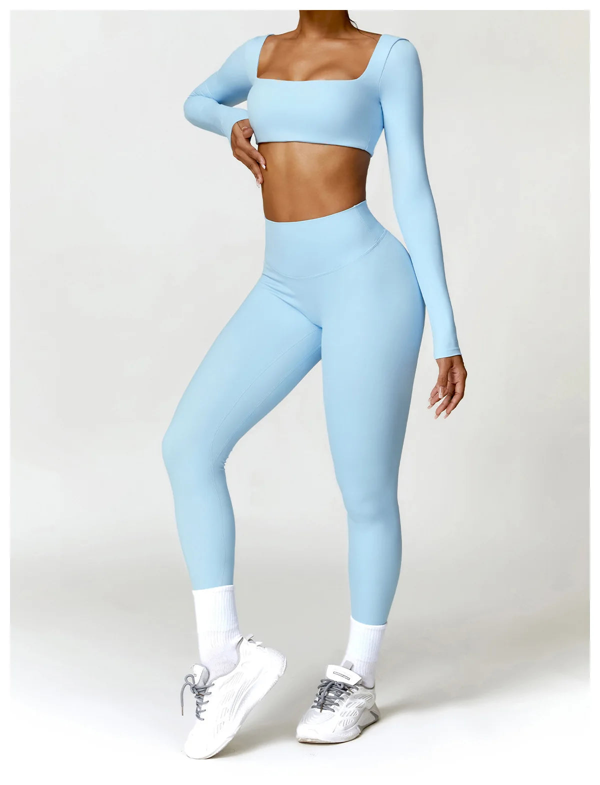 Women Tracksuit Yoga Set 2PCS Sportswear Workout Clothes Athletic Wear Gym Legging Fitness Bra Crop Top Long Sleeve Sports Suits