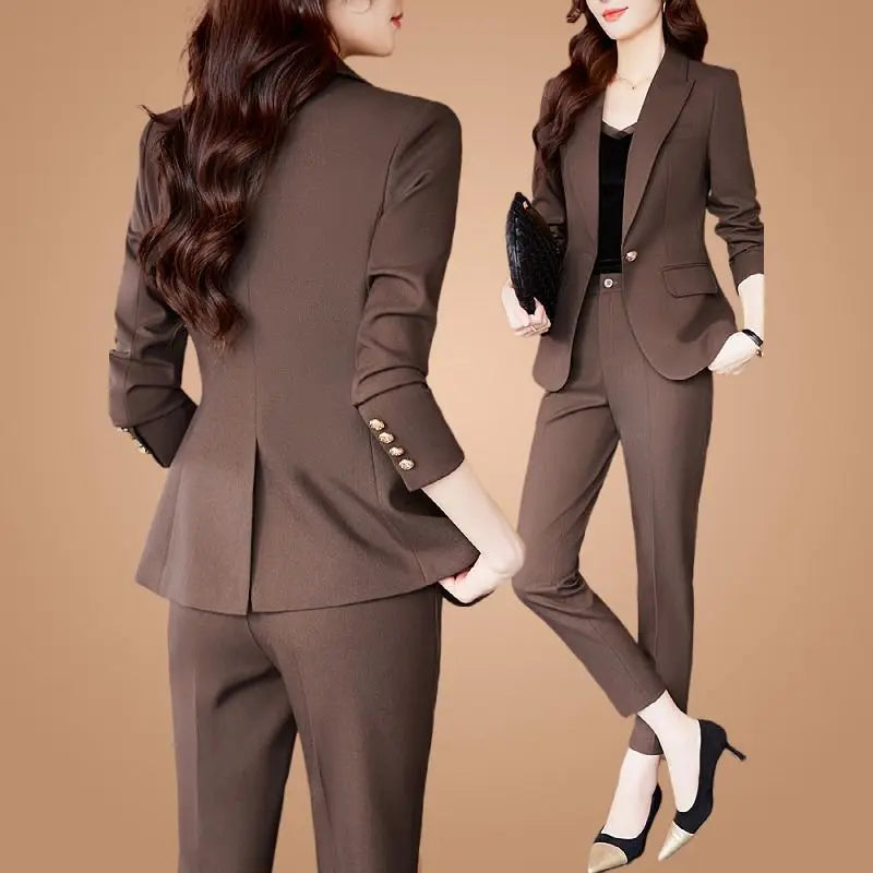 Women's Autumn New Fashion Professional Suit Matching Set 2023 Korean Elegant Casual Blazer Coat Pants Two-piece Female Clothing