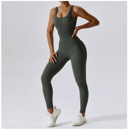 Women's  Yoga One Piece Tracksuit Jumpsuit Seamless Sportswear Yoga Suit Gym Push Ups Fitness Workout Bodysuit