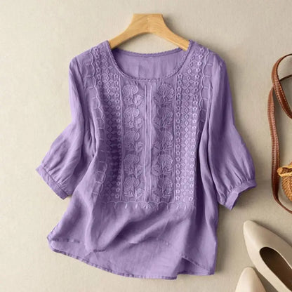 Vintage Shirts ZANZEA Summer Lace Crochet Blouse Women 3/4 O Neck Sleeve Tops Embroidery Blusas Femme Causal Cotton Chemsie