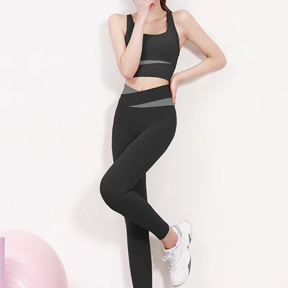 vHigh Waist Yoga Set Lady Gym Suit Sport Set Shockproof Sport Bra Crop Top Patchwork Tracksuit Women Fitness Outfit Training Wear