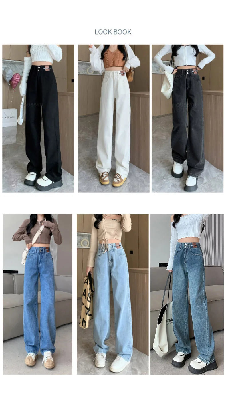 Winter Jeans Women Fleece Warm Denim Trousers High Waist Casual Loose Female Denim Pants Thick Velvet Cotton Wide Leg Woman Jean