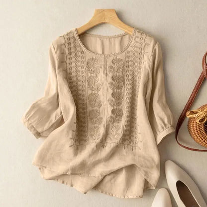 Vintage Shirts ZANZEA Summer Lace Crochet Blouse Women 3/4 O Neck Sleeve Tops Embroidery Blusas Femme Causal Cotton Chemsie