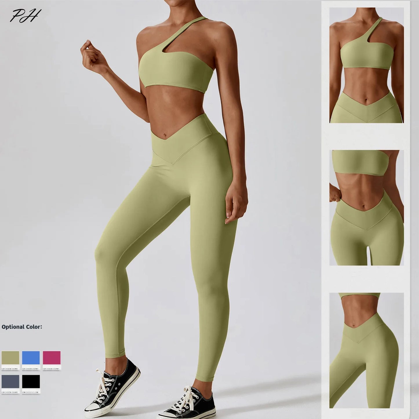 Women Sexy Sport Yoga Set Outfit Fitness Workout Clothes Diagonal Shoulder Sports Top Leggings Suit Leisure Running Sportwear