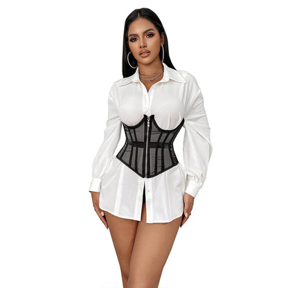 Women Underbust Curve Shaper Modeling Strap Slimming Bustier Girdle Crop Top Sexy Gothic Mesh Breathable Corset Top