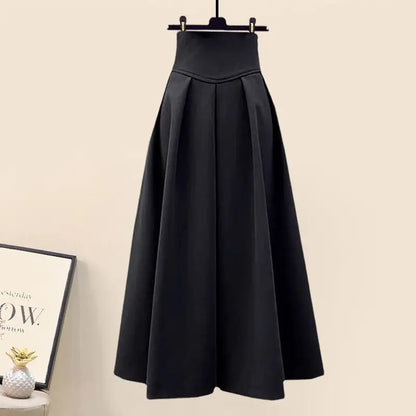 Women's 2023 Autumn/Winter New Fashion Waist Jacket Midi Skirt Two Piece Suit Korean Elegant Loose Coat Dress Matching Set