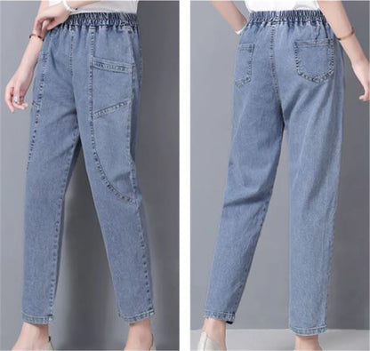 Vintage High Waist Ankle-length Blue Jeans Harem Elastic Denim Pants Large Size 4xl Woman Jogger Vaqueros Casual Baggy Spodnie