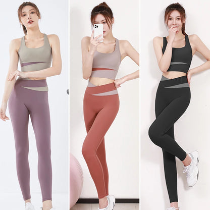 vHigh Waist Yoga Set Lady Gym Suit Sport Set Shockproof Sport Bra Crop Top Patchwork Tracksuit Women Fitness Outfit Training Wear