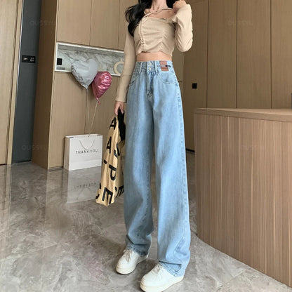 Winter Jeans Women Fleece Warm Denim Trousers High Waist Casual Loose Female Denim Pants Thick Velvet Cotton Wide Leg Woman Jean