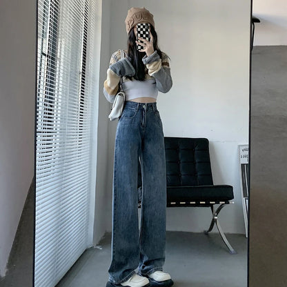 ZOENOVA High Waisted Jeans Y2K Fashion Women Clothing Blue Black Straight Leg Denim Pants Trousers Mom Jean Baggy Trousers Tall