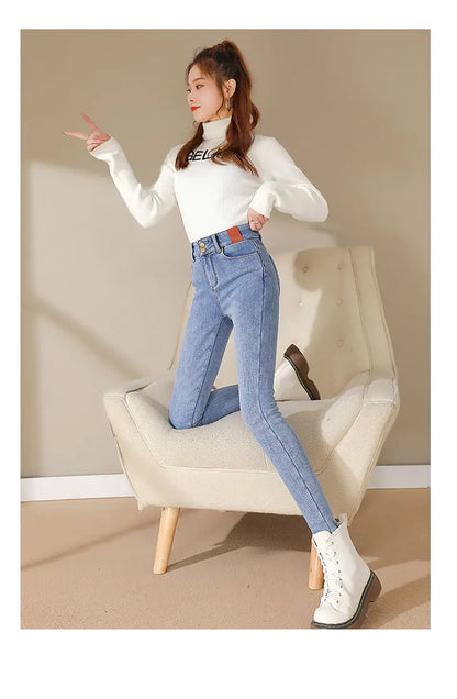 Winter Thick Velvet Women jeans High Waist Skinny Jeans woman pants Fleece Warm Slim Fit Stretch Ladies Denim Pencil Pants women