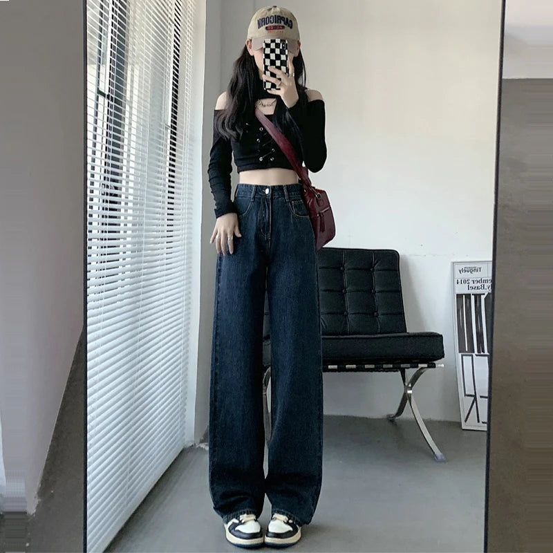 ZOENOVA High Waisted Jeans Y2K Fashion Women Clothing Blue Black Straight Leg Denim Pants Trousers Mom Jean Baggy Trousers Tall