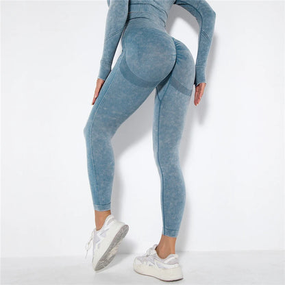 Women Seamless Yoga Set Fitness Sports Suits Gym Clothing Long Sleeve Crop Top Shirts High Waist Running Leggings Workout Pants