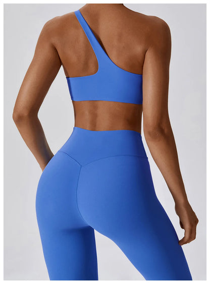 Women Sexy Sport Yoga Set Outfit Fitness Workout Clothes Diagonal Shoulder Sports Top Leggings Suit Leisure Running Sportwear