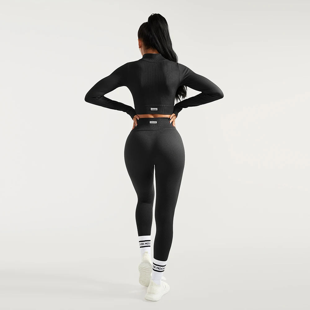 2 PCS Women's Fitness Sports Suits Seamless Yoga Sets Sportswear Workout Gym Clothing Drawstring High Waist Leggings Tracksuit