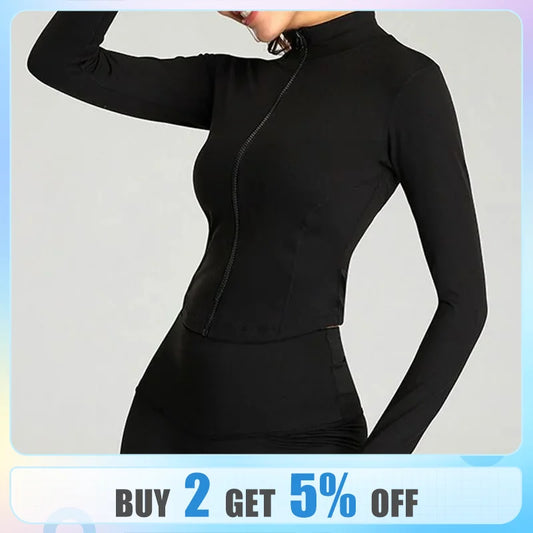 Women's Tracksuit Jacket Slim Fit Long Sleeved Fitness Coat Yoga Crop Tops With Thumb Holes Gym Jacket Workout Sweatshirts