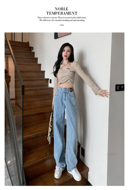 Winter Jeans Women Fleece Warm Denim Trousers High Waist Casual Loose Female Denim Pants Thick Velvet Cotton Wide Leg Woman Jean