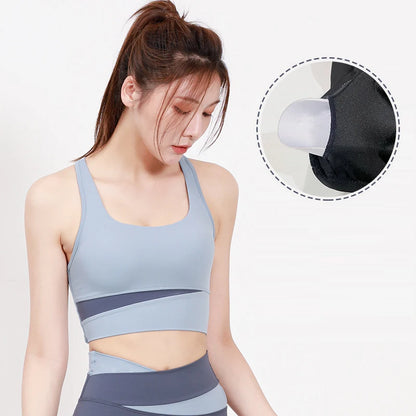 vHigh Waist Yoga Set Lady Gym Suit Sport Set Shockproof Sport Bra Crop Top Patchwork Tracksuit Women Fitness Outfit Training Wear