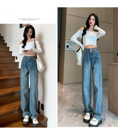 Winter Jeans Women Fleece Warm Denim Trousers High Waist Casual Loose Female Denim Pants Thick Velvet Cotton Wide Leg Woman Jean