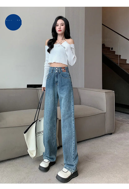 Winter Jeans Women Fleece Warm Denim Trousers High Waist Casual Loose Female Denim Pants Thick Velvet Cotton Wide Leg Woman Jean