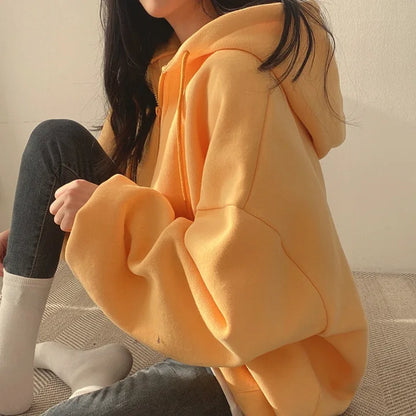 Women Hoodie Harajuku Loose Oversized Solid Color Top Half Zip Up Sweatshirt Female Casual Long Sleeve Pocket Hooded Coats 2024