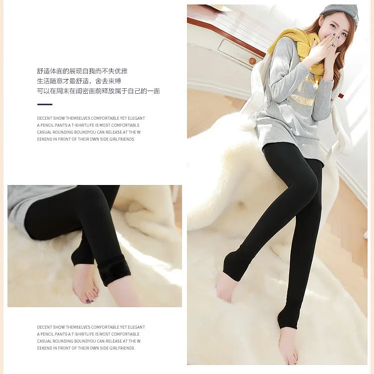 Women Leggings Winter Warm Thicken Velvet Elastic High Waist Leggings Fleece Casual Solid Tights Skinny Sexy Body Socks Leggins