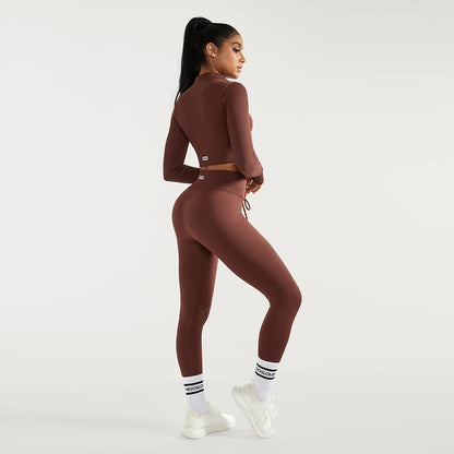 2 PCS Women's Fitness Sports Suits Seamless Yoga Sets Sportswear Workout Gym Clothing Drawstring High Waist Leggings Tracksuit