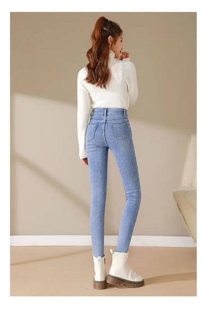 Winter Thick Velvet Women jeans High Waist Skinny Jeans woman pants Fleece Warm Slim Fit Stretch Ladies Denim Pencil Pants women